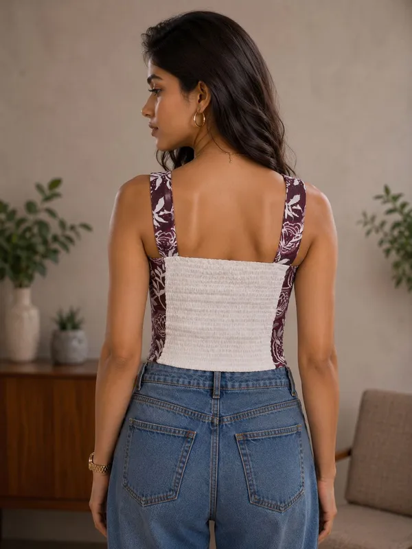 Maroon_&_White_Cotton_Top_For_Women