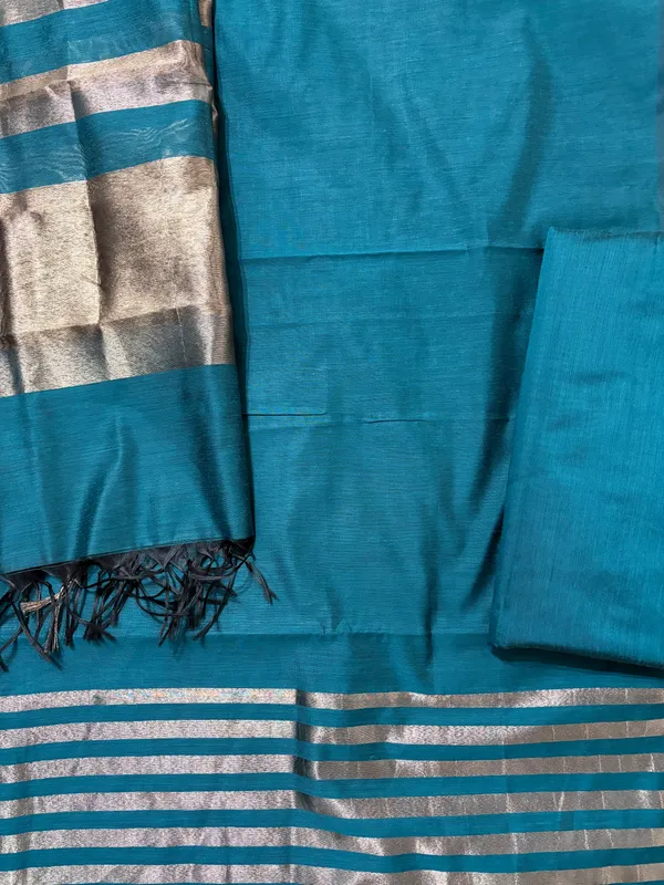 Peacock_Blue_Cotton_Chanderi_Unstitched_Kurta_Set_For_Women