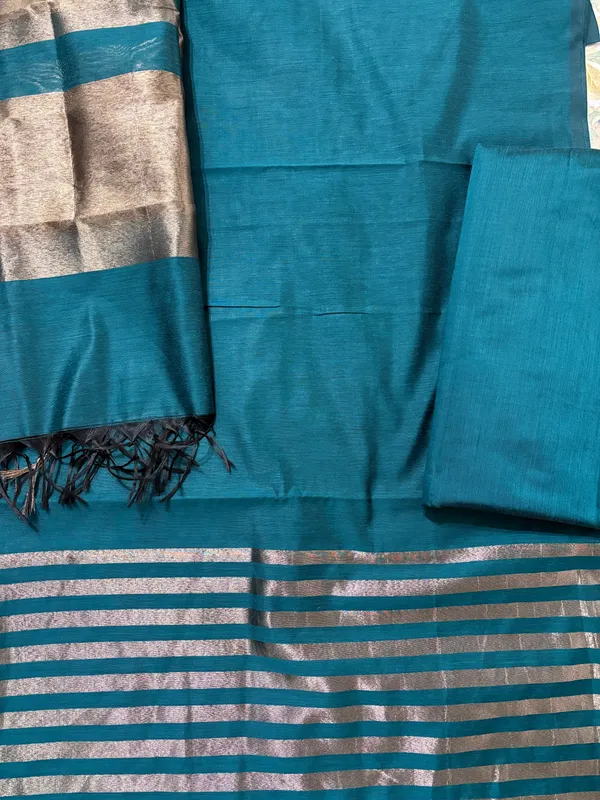 Peacock_Blue_Cotton_Chanderi_Unstitched_Kurta_Set_For_Women