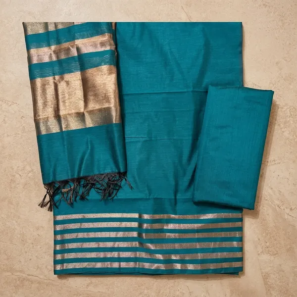 Peacock_Blue_Cotton_Chanderi_Unstitched_Kurta_Set_For_Women
