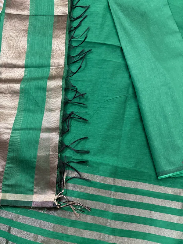 Bottle_Green_Cotton_Chanderi_Unstitched_Kurta_Set_For_Women