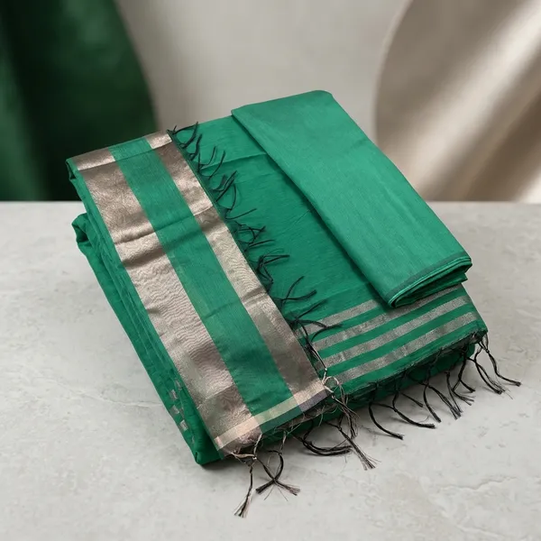 Bottle_Green_Cotton_Chanderi_Unstitched_Kurta_Set_For_Women