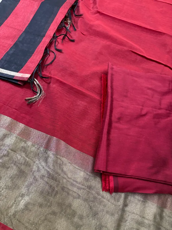 Maroon_Red_Cotton_Chanderi_Unstitched_Kurta_Set_For_Women