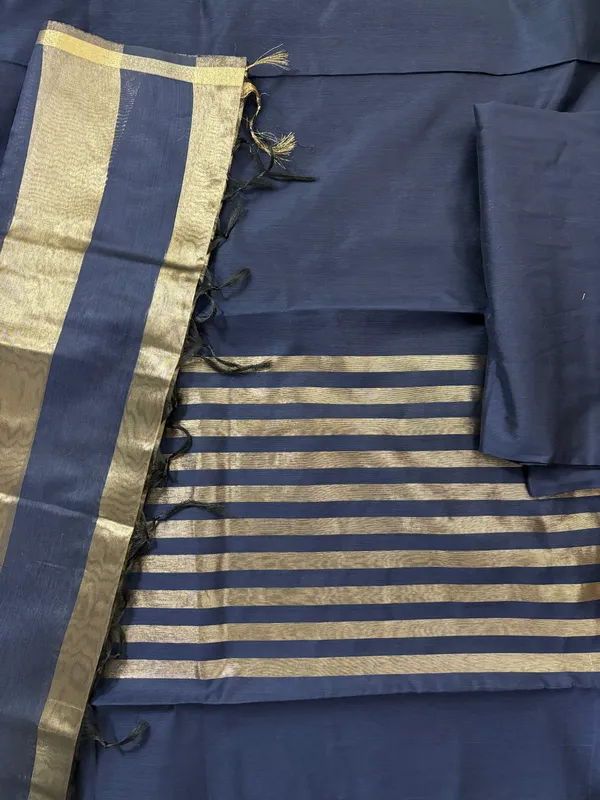 Navy_Blue_Cotton_Chanderi_Unstitched_Kurta_Set_For_Women