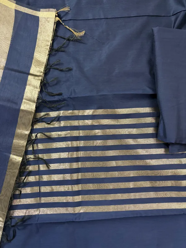 Navy_Blue_Cotton_Chanderi_Unstitched_Kurta_Set_For_Women