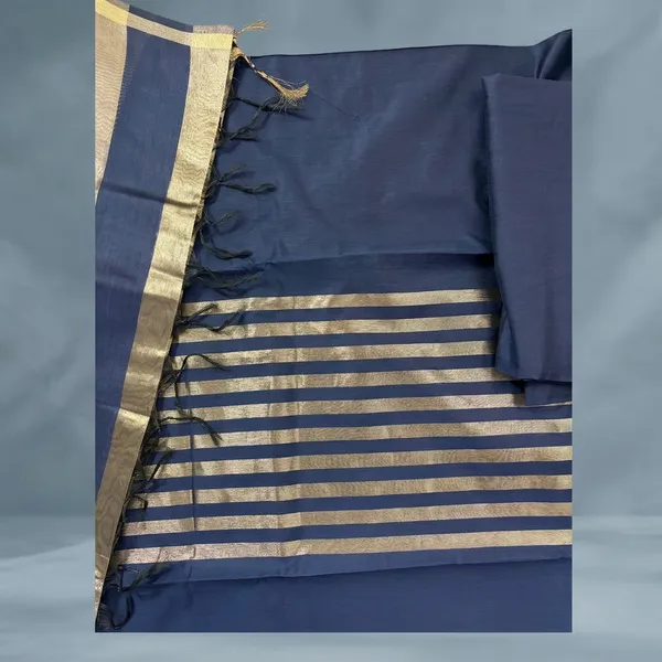 Navy_Blue_Cotton_Chanderi_Unstitched_Kurta_Set_For_Women
