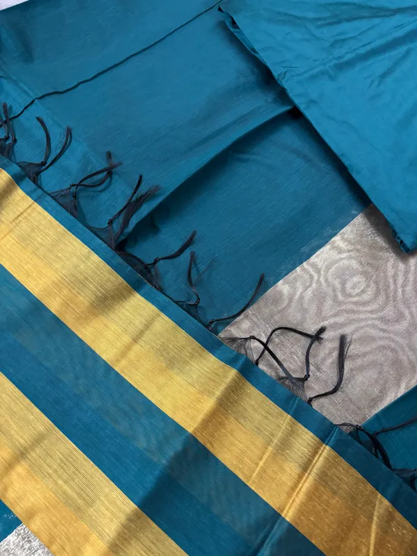 Teal_Blue_Cotton_Chanderi_Unstitched_Kurta_Set_For_Women