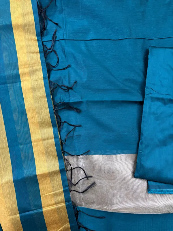 Teal_Blue_Cotton_Chanderi_Unstitched_Kurta_Set_For_Women