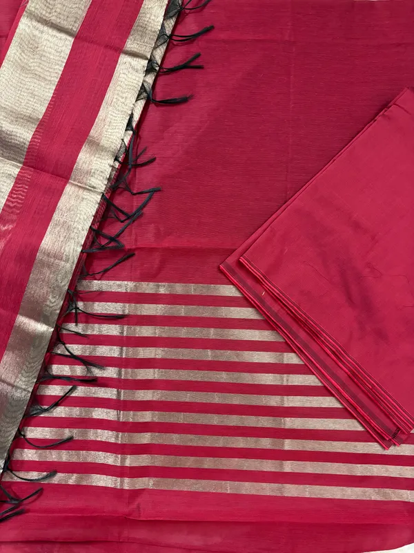 Cherry_Red_Cotton_Chanderi_Unstitched_Kurta_Set_For_Women