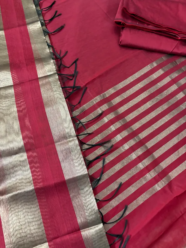Cherry_Red_Cotton_Chanderi_Unstitched_Kurta_Set_For_Women