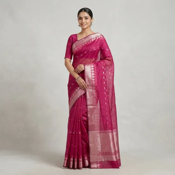 Magenta_Art_Chanderi_Silk_Zari_Border_Banarasi_Saree_For_Women