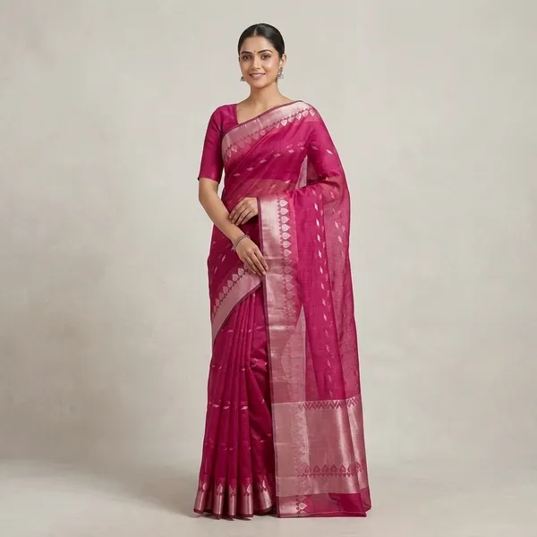 Magenta_Art_Chanderi_Silk_Zari_Border_Banarasi_Saree_For_Women