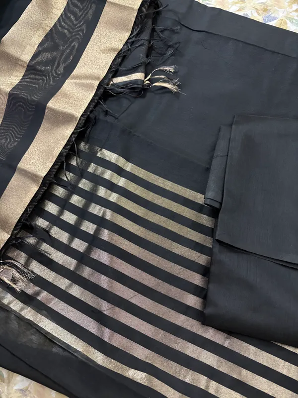 Black_Cotton_Chanderi_Unstitched_Kurta_Set_For_Women