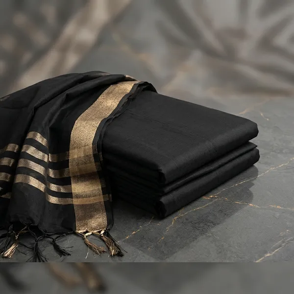 Black_Cotton_Chanderi_Unstitched_Kurta_Set_For_Women