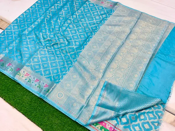 Ocean_Blue_Banarasi_Semi_Silk_Zig_Zag_Woven_Saree_For_Women