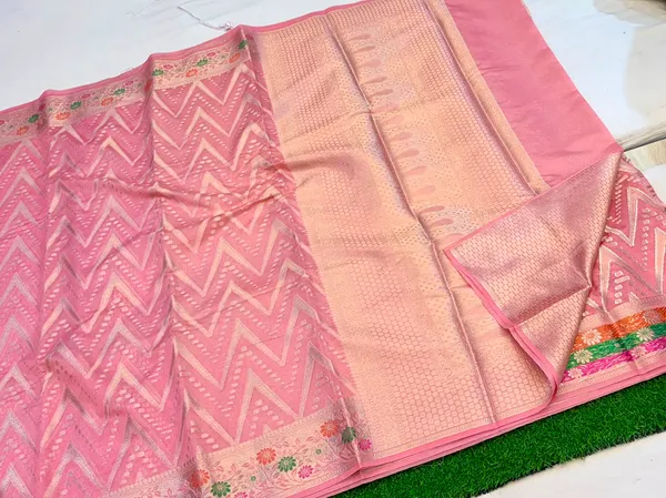 Plush_Peach_Banarasi_Semi_Silk_Zig_Zag_Woven_Saree_For_Women