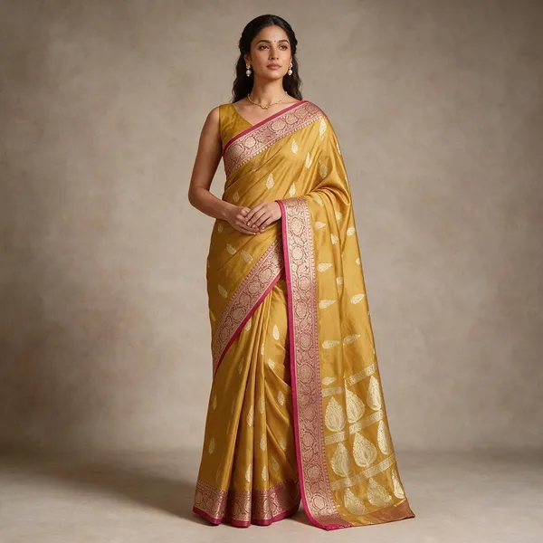 Mustard_Yellow_Banarasi_Kataan_Semi_Silk_Saree_Weaved_with_traditional_Butti_motifs_all_over_saree