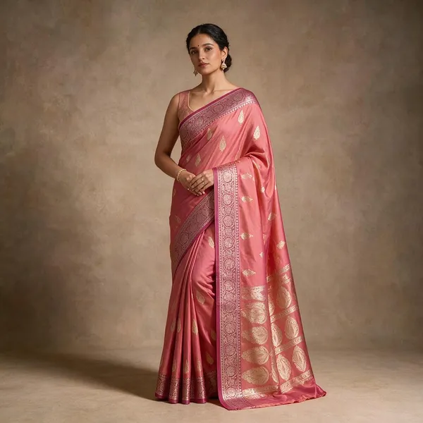 Peachish-Pink_Banarasi_Kataan_Semi_Silk_Saree_Weaved_with_traditional_Butti_motifs_all_over_saree