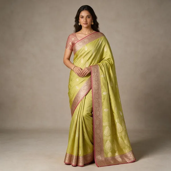 Lemon_Green_Banarasi_Kataan_Semi_Silk_Saree_Weaved_with_traditional_Butti_motifs_all_over_saree