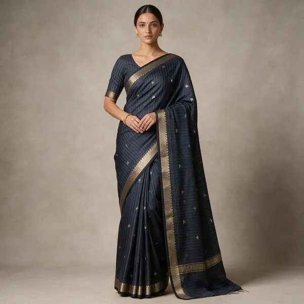 Navy_Blue_Grey_Banarasi_Cotton_Silk_Saree_Small_Double_Butti