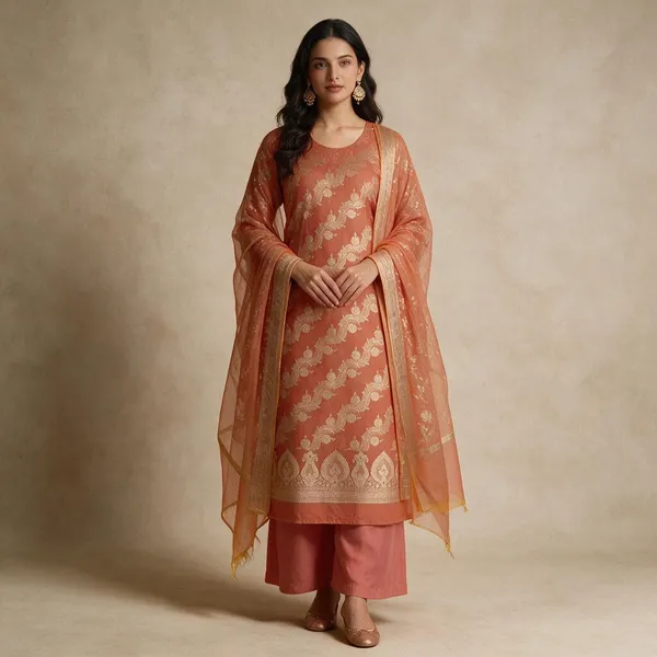 Vibrant_Orange_Banarasi_Masrice_Cotton_Silk_Suit