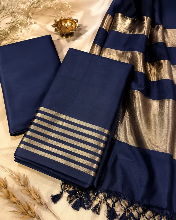 Navy_Blue_Cotton_Chanderi_Unstitched_Kurta_Set_For_Women