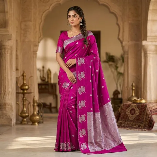 Rani_Pink_Art_Silk_Zari_Weave_Banarasi_Saree_For_Women