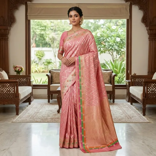 Plush_Peach_Banarasi_Semi_Silk_Zig_Zag_Woven_Saree_For_Women