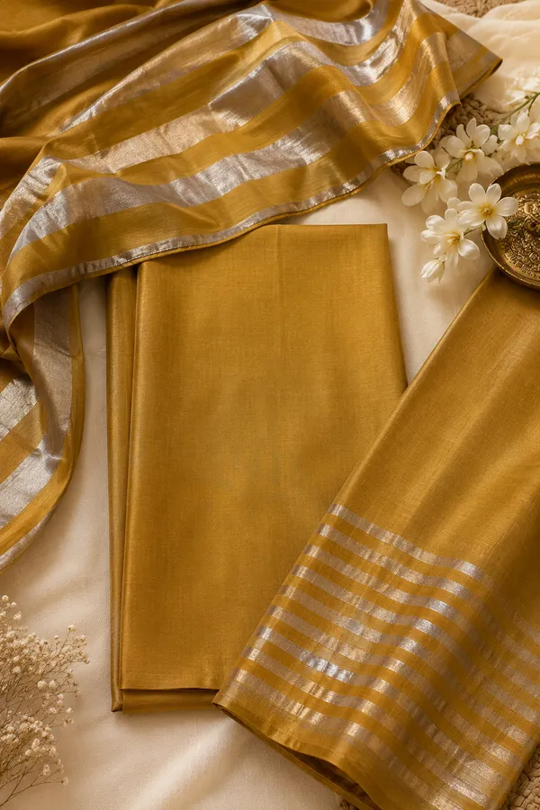 Mustard_Yellow_Cotton_Chanderi_Unstitched_Kurta_Set_For_Women
