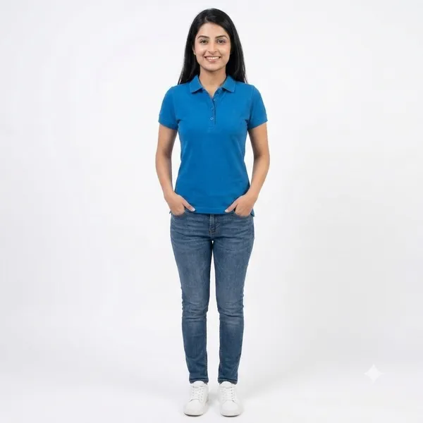 Teenout_Polo_Neck_Blue_color_Micro_Matty_Cotton_fell_fabric_for_Woman