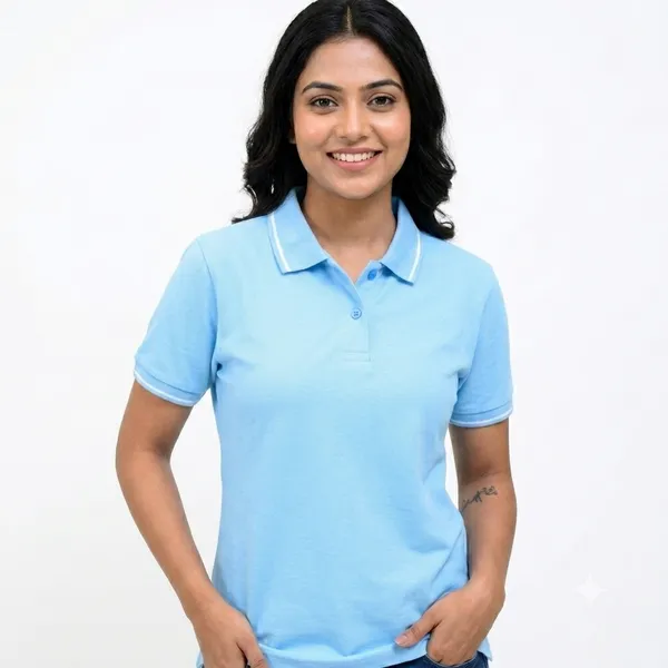 Teenout_Polo_Neck_Blue_color_Micro_polyester_+_100%_Cotton_feel_fabric_for_Woman