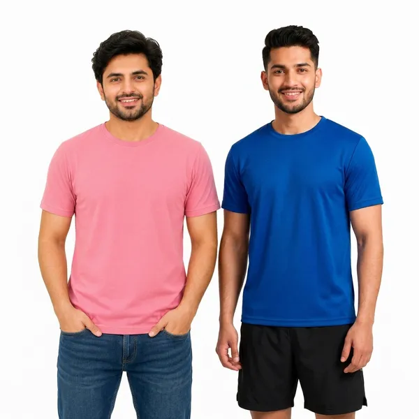 Teenout_Micro_Polyester_Round_Neck_T-Shirt_Combo_(Blue_&_Pink)