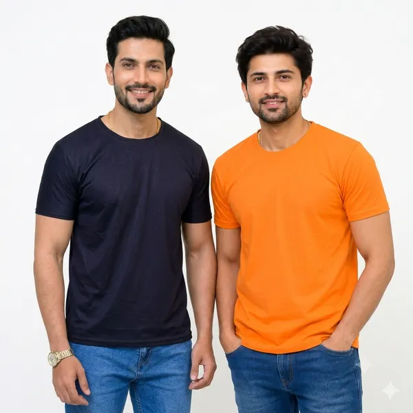Teenout_Micro_Polyester_Round_Neck_T-Shirt_Combo_(Orange_&_Black)