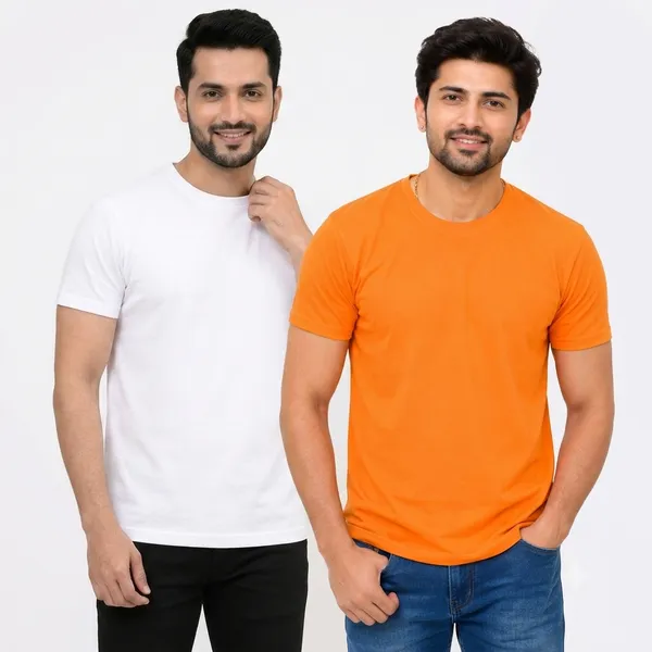 Teenout_Micro_Polyester_Round_Neck_T-Shirt_Combo_(Orange_&_White)