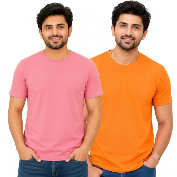 Teenout_Micro_Polyester_Round_Neck_T-Shirt_Combo_(Orange_&_Pink)
