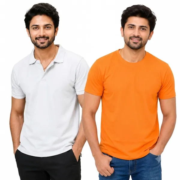 Teenout_Micro_Polyester_Polo_&_Round_Neck_Combo_(Orange_&_White)