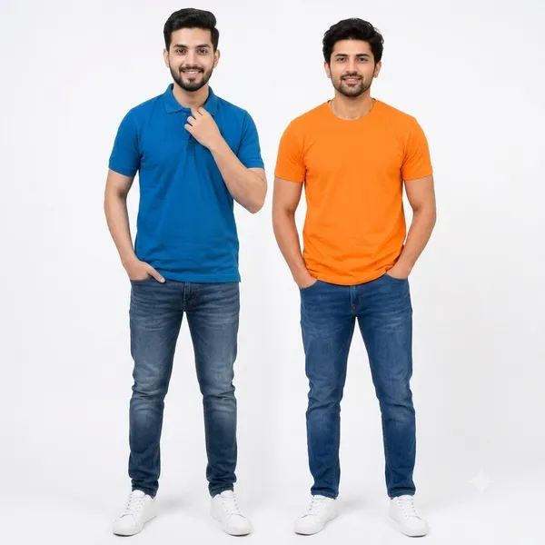 Teenout_Micro_Polyester_Polo_&_Round_Neck_Combo_(Orange_&_Blue)