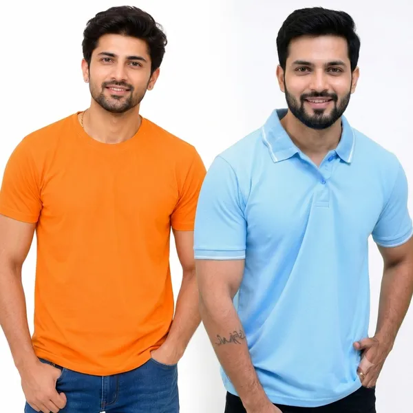 Teenout_Micro_Polyester_Polo_&_Round_Neck_Combo_(Orange_&_Light_Blue)