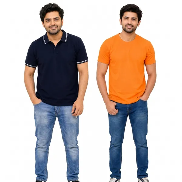 Teenout_Micro_Polyester_Polo_&_Round_Neck_Combo_(Orange_&_Black)