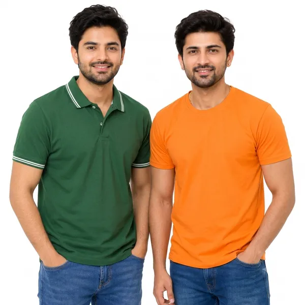 Teenout_Micro_Polyester_Polo_&_Round_Neck_Combo_(Orange_&_Green)