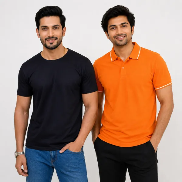 Teenout_Micro_Polyester_Polo_&_Round_Neck_Combo_(Black_&_Orange)