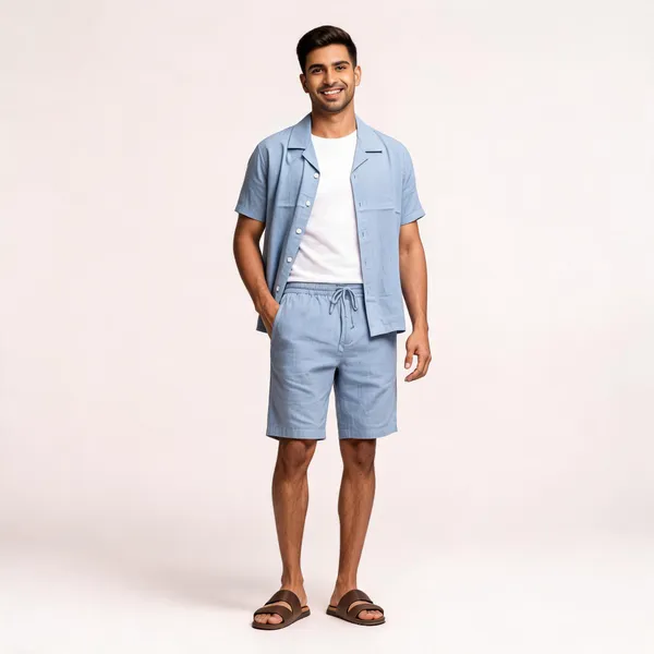 Light_Blue_Relaxed_Fit_Shirt_And_Shorts_Co-Ord_Set_For_Men