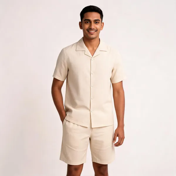 Beige_Relaxed_Fit_Shirt_And_Shorts_Co-Ord_Set_For_Men