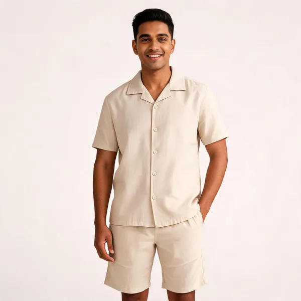 Beige_Relaxed_Fit_Shirt_And_Shorts_Co-Ord_Set_For_Men