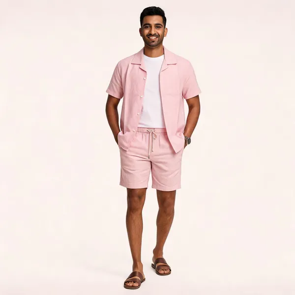 Pink_Relaxed_Fit_Shirt_And_Shorts_Co-Ord_Set_For_Men