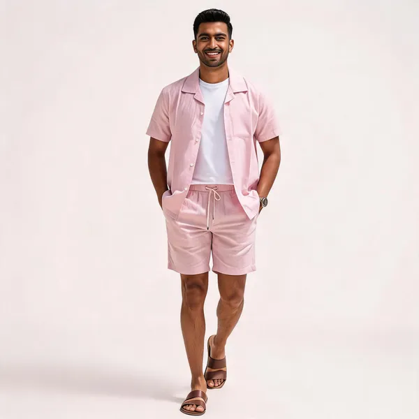 Pink_Relaxed_Fit_Shirt_And_Shorts_Co-Ord_Set_For_Men