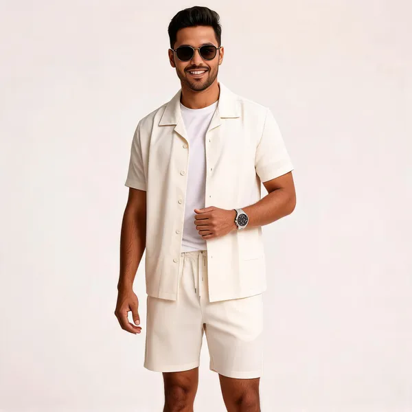 Ivory_Relaxed_Fit_Shirt_And_Shorts_Co-Ord_Set_For_Men