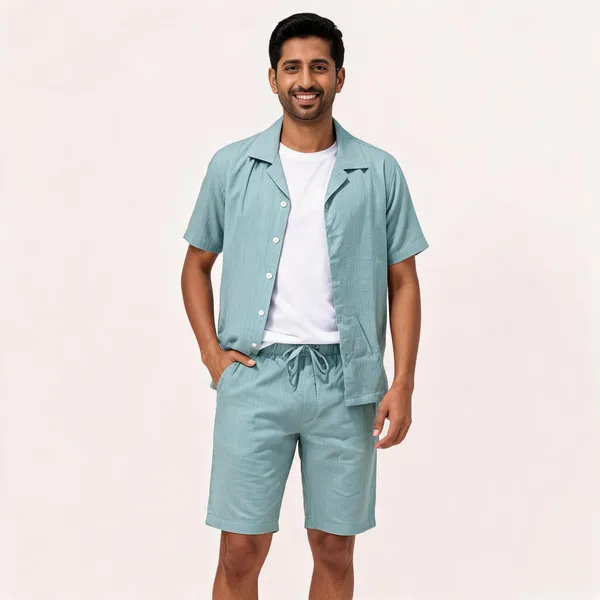 Mint_Green_Relaxed_Fit_Shirt_And_Shorts_Co-Ord_Set_For_Men