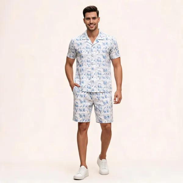 Light_Blue_Abstract_Printed_Relaxed_Fit_Shirt_And_Shorts_Co-Ord_Set_For_Men