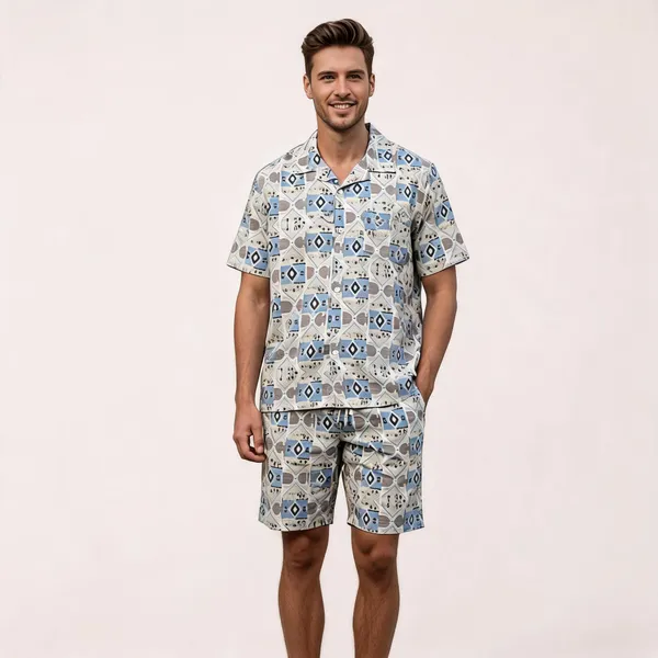 Grey_Geometric_Printed_Relaxed_Fit_Shirt_And_Shorts_Co-Ord_Set_For_Men
